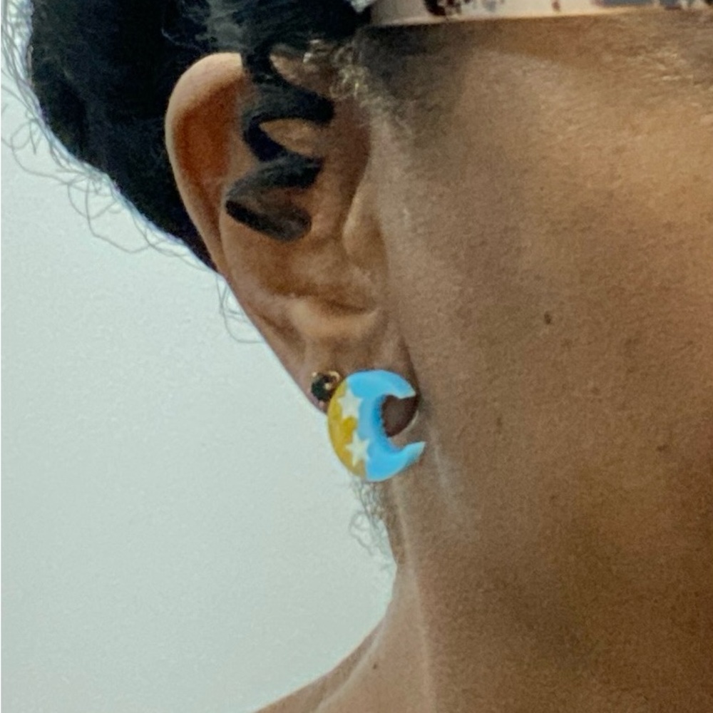 UV Resin Blue and Yellow Moon Earrings